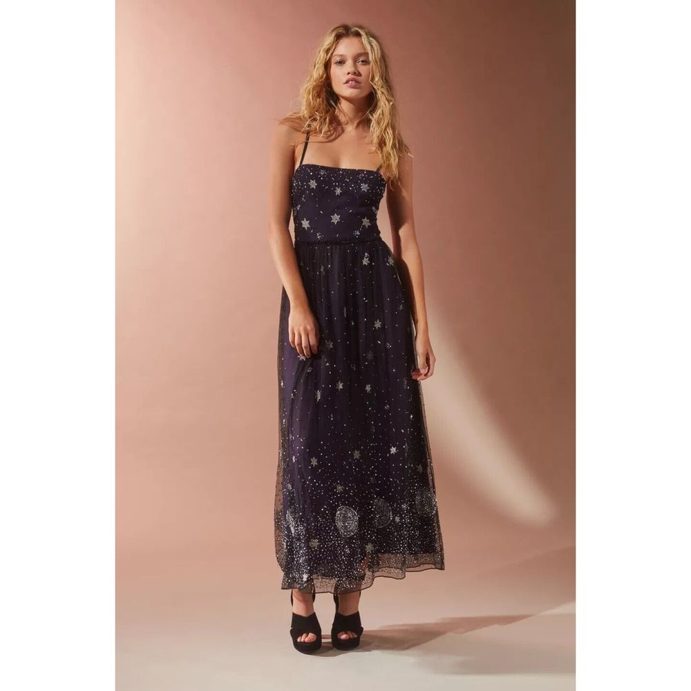 Urban Outfitters Darkest Hour Embroidered Sequin Midi Dress Size L